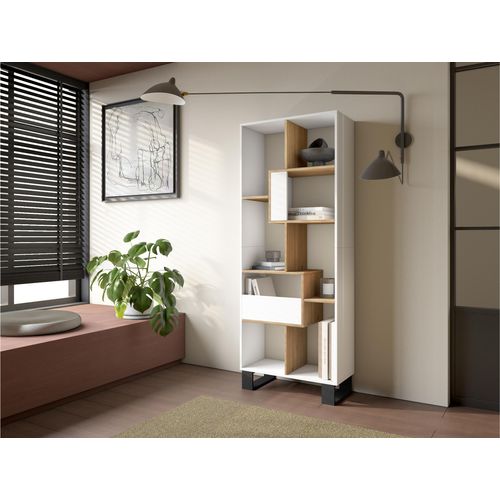 Étagère Bibliothèque, 67x31x174cm, Blanc Et Chêne