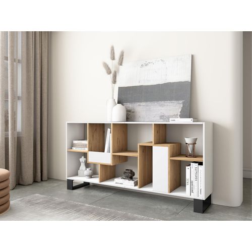 Étagère Bibliothèque, 67x31x174cm, Blanc Et Chêne