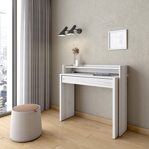 Bureau Extensible, 99x90x35cm, Rétractable, Blanc Veiné