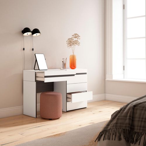 Coiffeuse, 127x35x75cm, Avec Tiroir, Commode, Buffet, Blanc