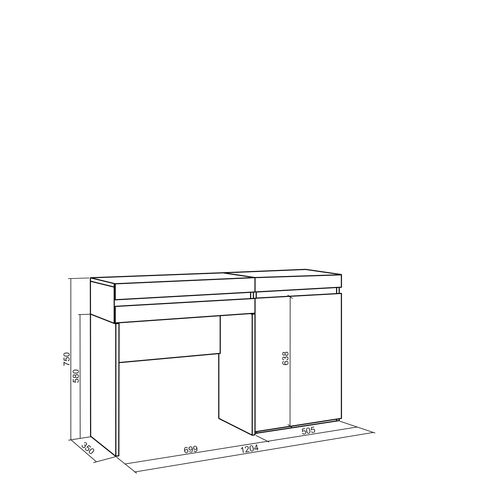 Coiffeuse, 121x35x75cm, Avec Tiroir, Blanc