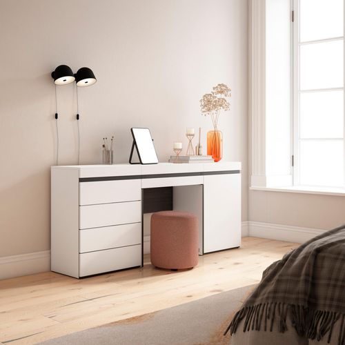 Coiffeuse, 177x35x75cm, Avec Tiroir, Commode, Buffet, Blanc