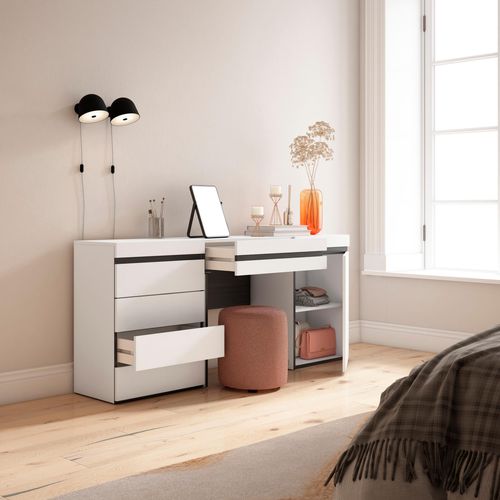 Coiffeuse, 177x35x75cm, Avec Tiroir, Commode, Buffet, Blanc