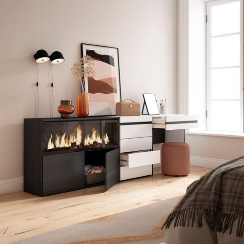 Coiffeuse, 234x35x75cm, Cheminée Électrique XXL, Commode, Buffet, Blanc