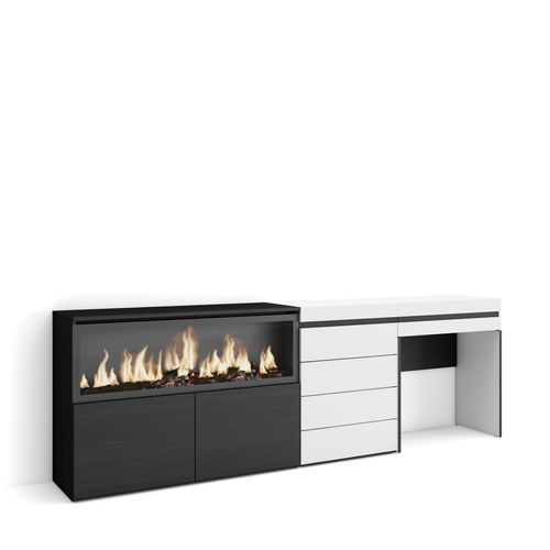 Coiffeuse, 234x35x75cm, Cheminée Électrique XXL, Commode, Buffet, Blanc