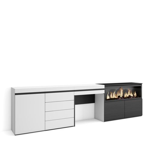 Coiffeuse, 284x35x75cm, Cheminée Électrique XXL, Commode, Buffet, Blanc