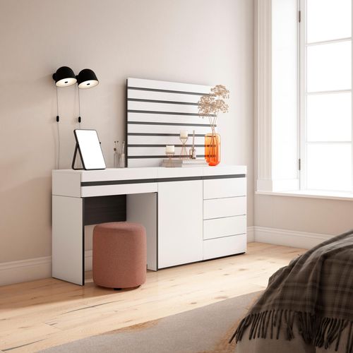 Coiffeuse, 177x35x145cm, Commode, Buffet, Panneaux Muraux En Bois, Blanc