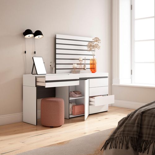 Coiffeuse, 177x35x145cm, Commode, Buffet, Panneaux Muraux En Bois, Blanc