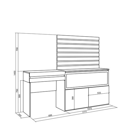 Coiffeuse, 177x35x145cm, Cheminée Électrique XXL, Panneaux Muraux En Bois, Blanc