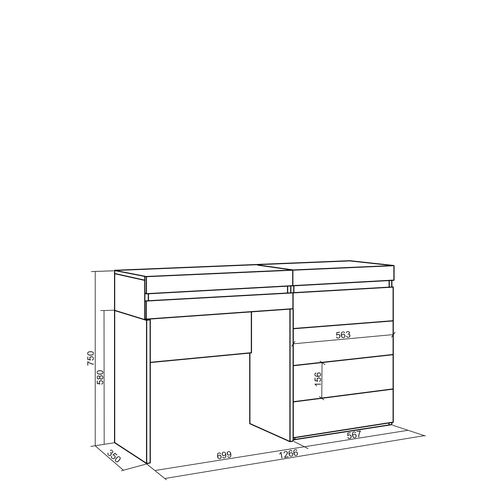 Coiffeuse, 127x35x75cm, Avec Tiroir, Commode, Buffet, Chêne