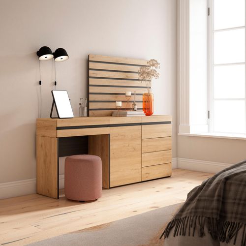 Coiffeuse, 177x35x145cm, Commode, Buffet, Panneaux Muraux En Bois, Chêne