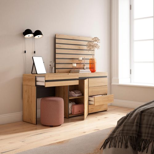 Coiffeuse, 177x35x145cm, Commode, Buffet, Panneaux Muraux En Bois, Chêne