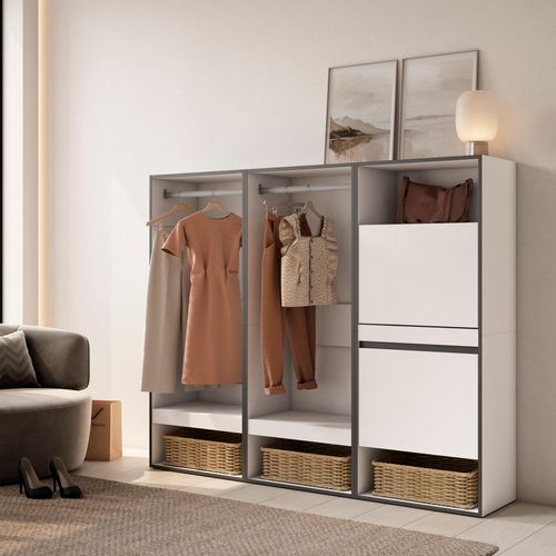 Armoire,180x35x145cm, Vestiaire Ouvert, Blanc