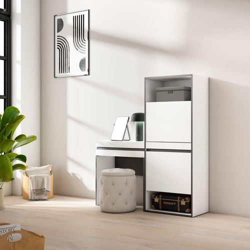 Meuble à Chaussures, 130x35x145cm, Blanc