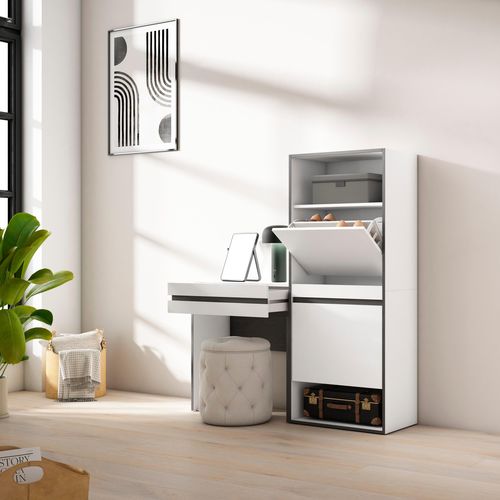 Meuble à Chaussures, 130x35x145cm, Blanc