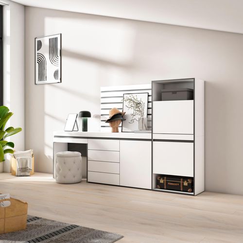 Meuble à Chaussures, 237x35x145cm, Blanc