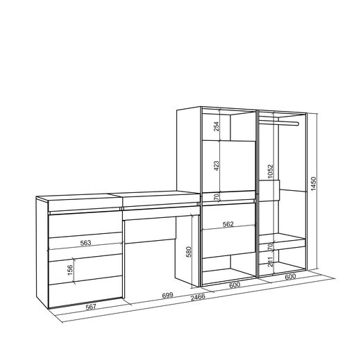 Meuble à Chaussures, 247x35x145cm., Blanc