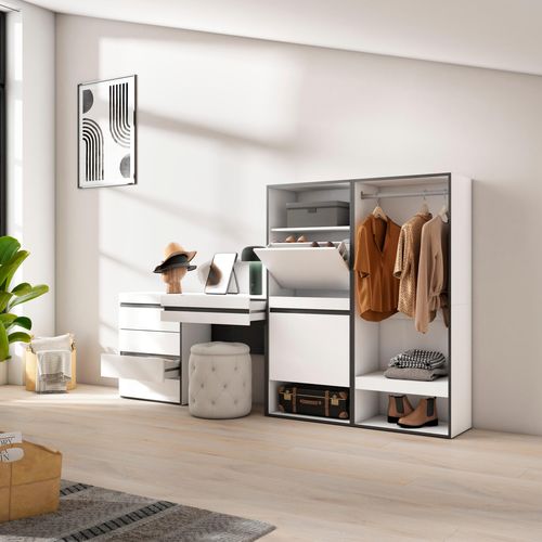 Meuble à Chaussures, 247x35x145cm., Blanc