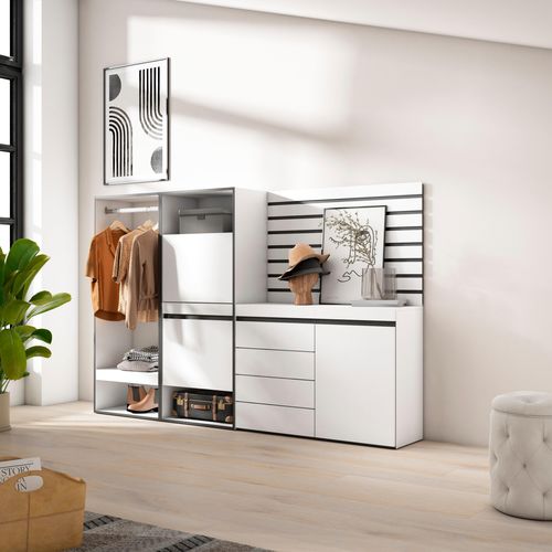 Meuble à Chaussures, 227x35x145cm, Blanc