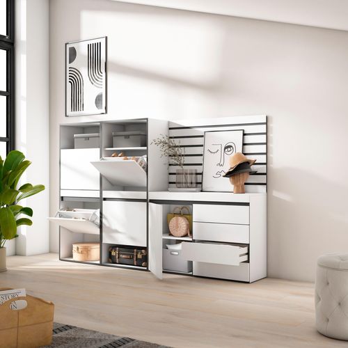 Meuble à Chaussures, 227x35x145cm, Blanc