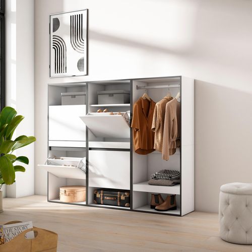 Meuble à Chaussures, 180x35x145cm, Blanc