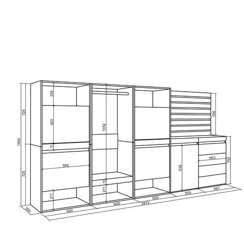 Meuble à Chaussures, 287x35x145cm, Blanc