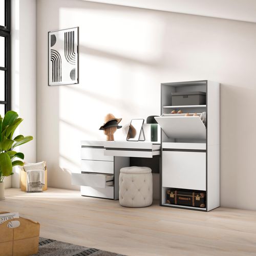 Meuble à Chaussures, 187x35x145cm, Blanc