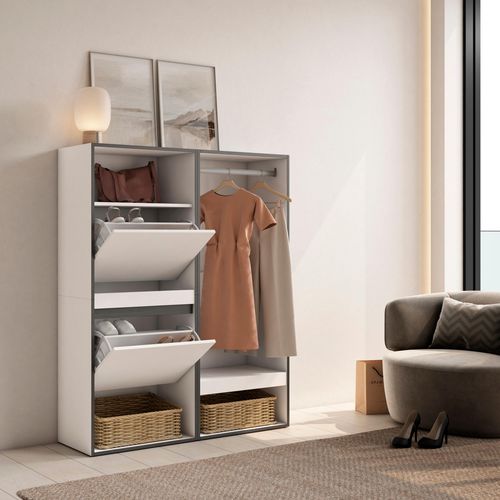 Meuble à Chaussures, 120x35x145cm., Blanc