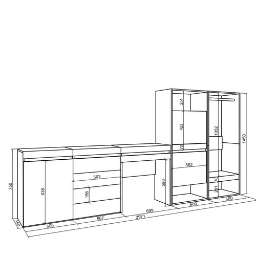 Meuble à Chaussures, 297x35x145cm, Blanc