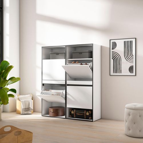 Meuble à Chaussures, 120x35x145cm., Blanc