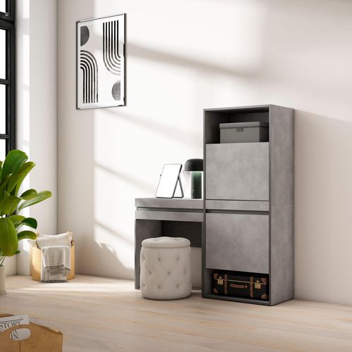 Meuble à Chaussures, 130x35x145cm, Gris Ciment