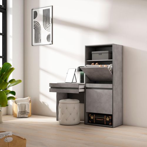 Meuble à Chaussures, 130x35x145cm, Gris Ciment