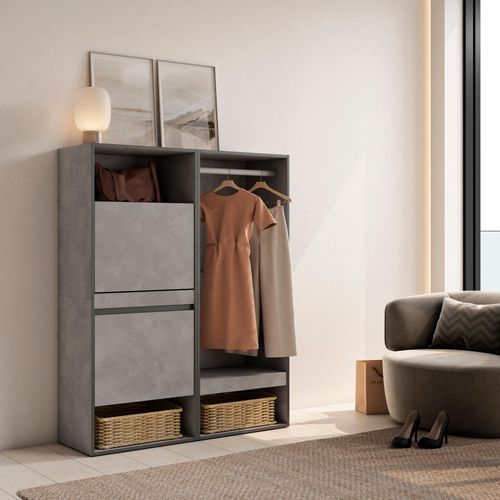 Meuble à Chaussures, 120x35x145cm., Gris Ciment