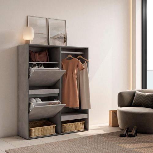 Meuble à Chaussures, 120x35x145cm., Gris Ciment