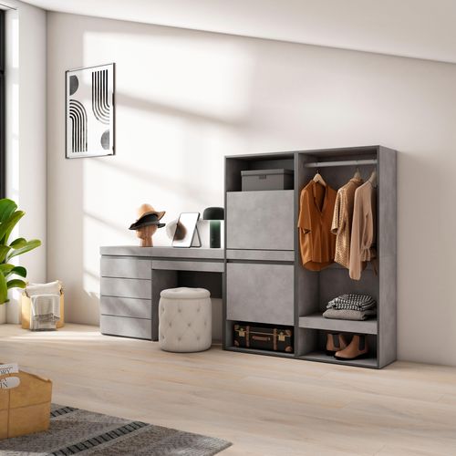Meuble à Chaussures, 247x35x145cm, Gris Ciment