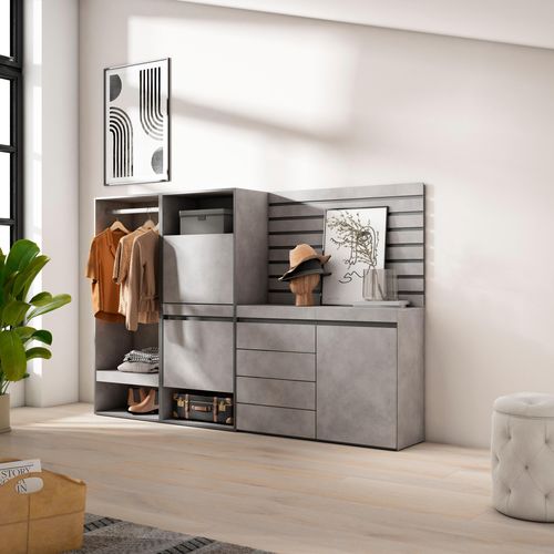 Meuble à Chaussures, 227x35x145cm, Gris Ciment