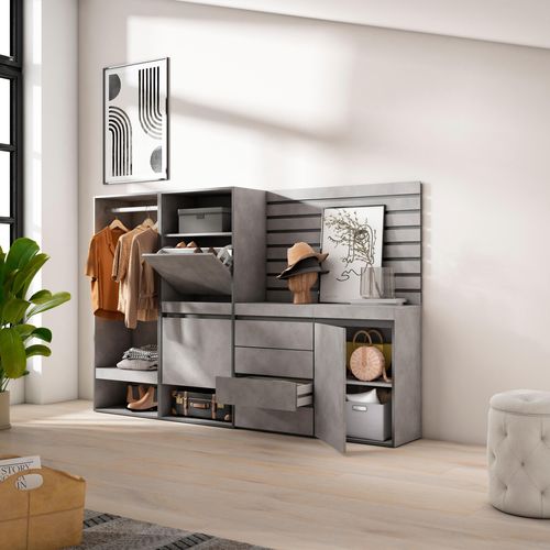 Meuble à Chaussures, 227x35x145cm, Gris Ciment