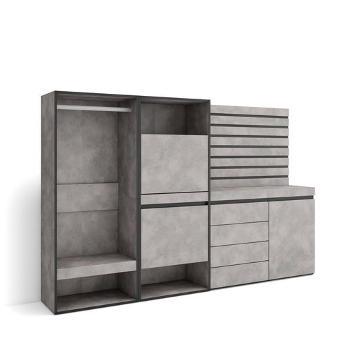 Meuble à Chaussures, 227x35x145cm, Gris Ciment