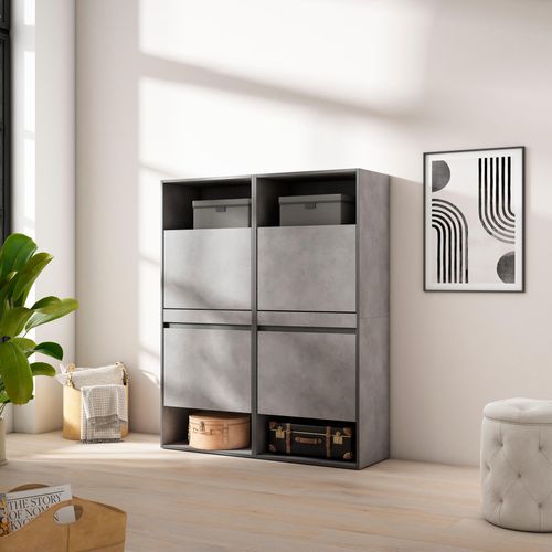 Meuble à Chaussures, 120x35x145cm., Gris Ciment