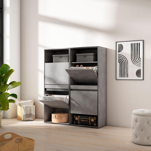 Meuble à Chaussures, 120x35x145cm., Gris Ciment