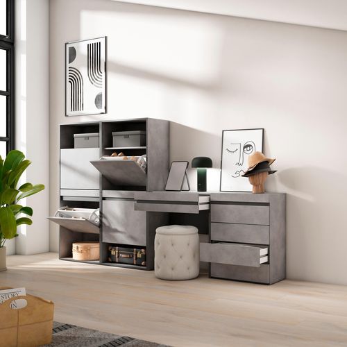 Meuble à Chaussures, 247x35x145cm, Gris Ciment