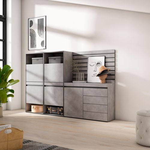 Meuble à Chaussures, 227x35x145cm, Gris Ciment