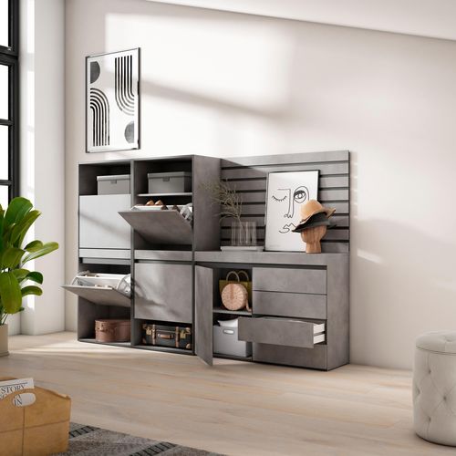 Meuble à Chaussures, 227x35x145cm, Gris Ciment