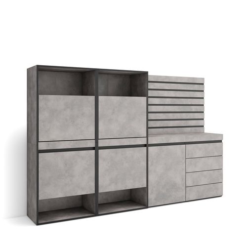 Meuble à Chaussures, 227x35x145cm, Gris Ciment