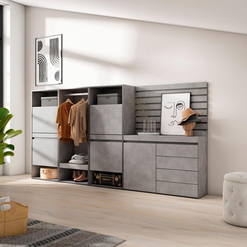 Meuble à Chaussures, 287x35x145cm, Gris Ciment