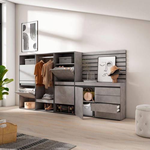 Meuble à Chaussures, 287x35x145cm, Gris Ciment