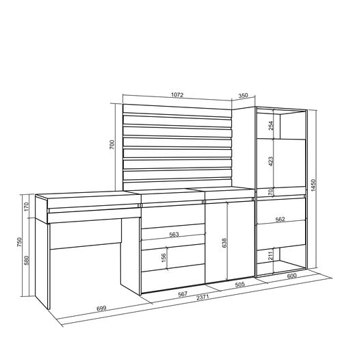 Meuble à Chaussures, 237x35x145cm., Gris Ciment