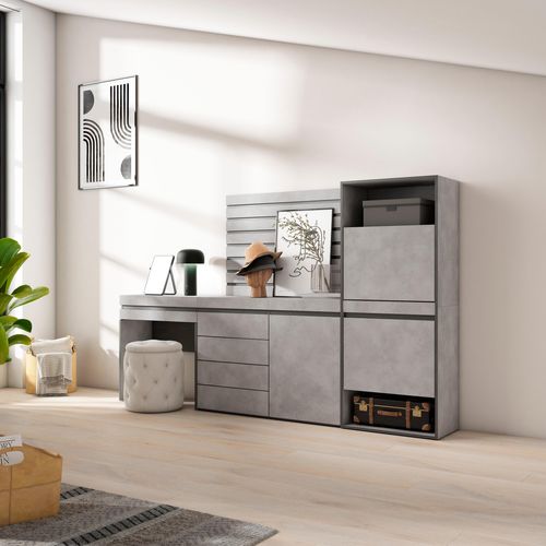 Meuble à Chaussures, 237x35x145cm., Gris Ciment