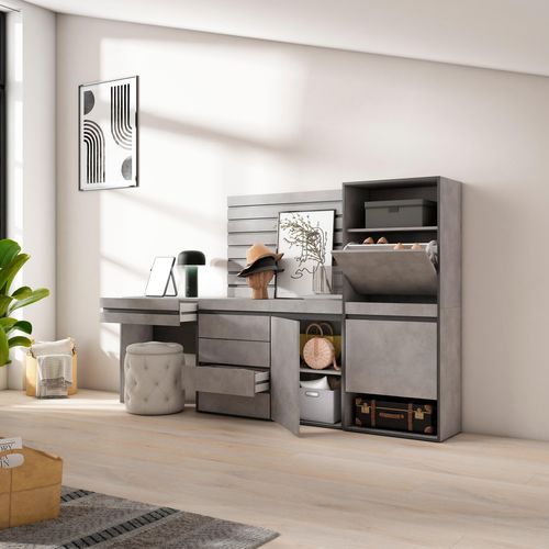 Meuble à Chaussures, 237x35x145cm., Gris Ciment