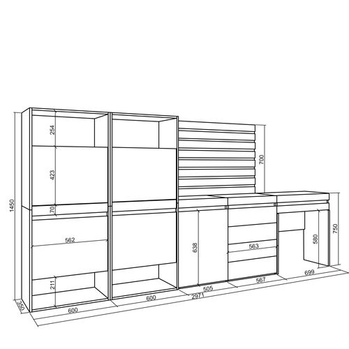 Meuble à Chaussures, 297x35x145cm, Gris Ciment